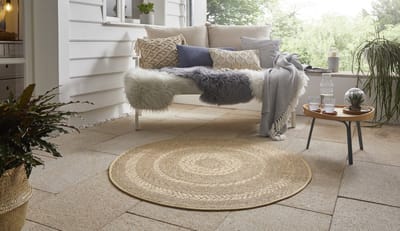 Flycarpets Rond Jute vloerkleed - Binnen en buitenkleed - Almendro - Beige / Bruin 160cm rond Ø