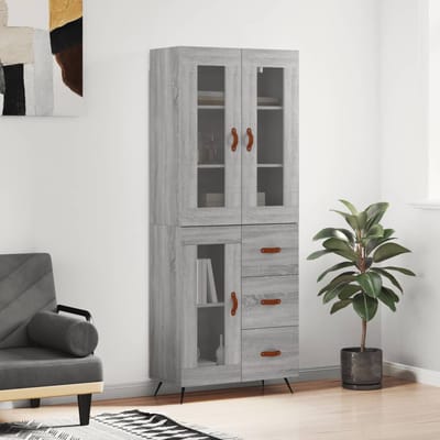 vidaXL - Hoge - kast - 69,5x34x180 - cm - bewerkt - hout - grijs - sonoma - eikenkleurig