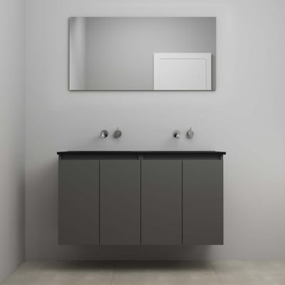 On-Line Badkamermeubelset - 120 cm - Voorgemonteerd - Greeploze Ladestructuur - Acryl Wastafel - zonder Kraangat - Spiegel - Mat Antraciet - V02