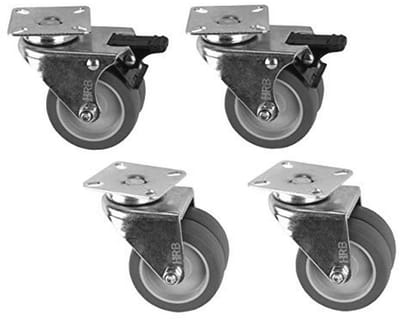 Dubbele zwenkwielen 75 mm - 4 stuks met rem - Draagvermogen 100 kg - Transportwielen