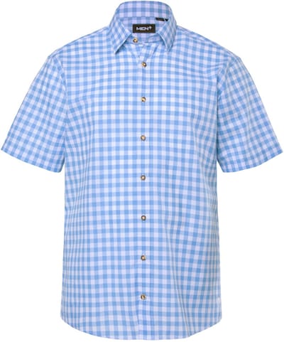 Men Plus - Heren - Klederdracht overhemd met ruiten korte mouwen kentkraag - Ijsblauw - Maat 3XL