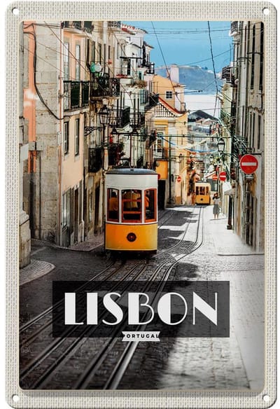 Blechschild Reise 20x30cm Lisbon Portugal Straßenbahn