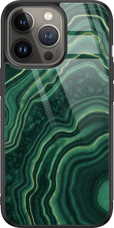 Hoesje geschikt voor iPhone 13 Pro Max - Groen agate - Luxe Glazen Hardcase - Hippe print - Groen - Leuke Telefoonhoesjes