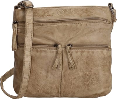 Hide & Stitches Paint Rock Schoudertas Dames - Crossbodytas met verstelbare en afneembare schouderband - Tas van 100% Leder met ritssluiting - Zand