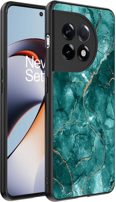 Smartphonica Telefoonhoesje Geschikt voor OnePlus 11R met marmer opdruk - TPU backcover case marble design - Goud Groen geschikt voor OnePlus 11R