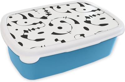 Broodtrommel Blauw - Lunchbox - Brooddoos - Line Art - Abstract - Zwart Wit - Patroon - 18x12x6 cm - Kinderen - Jongen