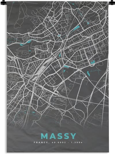 Wandkleed - Wanddoek - Massy - Frankrijk - Plattegrond - Kaart - Stadskaart - 120x180 cm - Wandtapijt