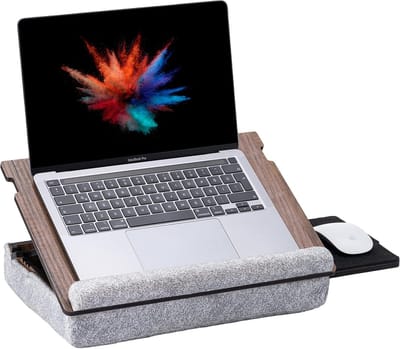 Famanu - Houten laptoplade – verstelbaar,, met muismatlade – walnootkleur