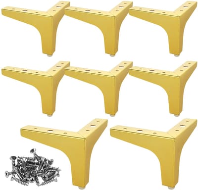 Dailygoods - MIVIDE 8 stuks meubelpoten goud, 10 cm kastpoten goud, belastbaar tot 800 kg, meubelpoten metaal driehoekig voor bank, tafel, bed, kledingkast (met 40 schroeven)