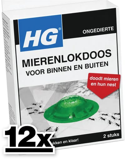 12 x HG Mierenlokdoos 2 stuks per verpakking - Mieren Bestrijding - Mieren Lokdoos - Mierenplaag - Mierenwereld - Mieren In Huis