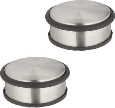 deurstopper rvs - set van 2 - 4,5 x 10,5 cm - antislip - zilver-zwart