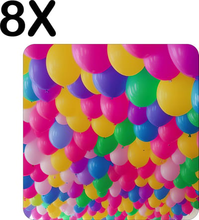 Luxe Placemat - Feestelijke Ballonnen in Veel Kleuren - Set van 8 Placemats - 50x50 cm - 2 mm dik Vinyl - Anti Slip - Afneembaar