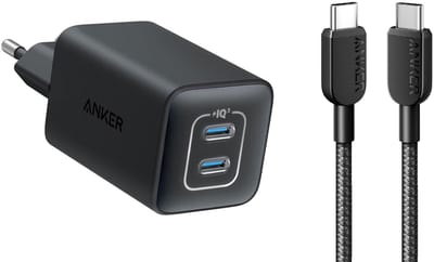 Anker USB C oplader 47 W, 523 lader (Nano 3), compact met 2 poorten GaN snellader + 90cm USB C kabel - Voordeelbundel