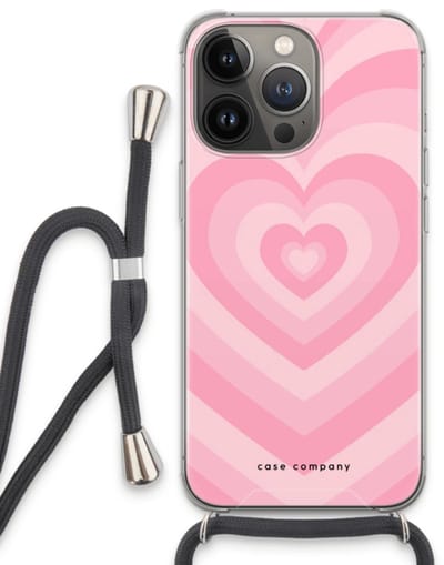 Case Company® - Hoesje met koord geschikt voor iPhone 13 Pro hoesje met Koord - Hart Roos - Telefoonhoesje met Zwart Koord - Bescherming aan alle Kanten en Over de Schermrand
