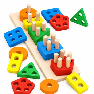 Tolvia Montessori Houten Stapelspeelgoed - Houten Vormenpuzzel - Educatief Sorteer - Voor Peuters 3 Jaar - Kleuren & Vormen Leren