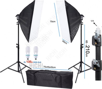 2Pcs Studiolampen Met Tas - Foto Studio Verlichting Kit, Achtergrond Support System Soft box Paraplu tripod Stand - fotolamp fotografie softbox Met Statief 210Cm - Soft box Studiolamp - Fairco