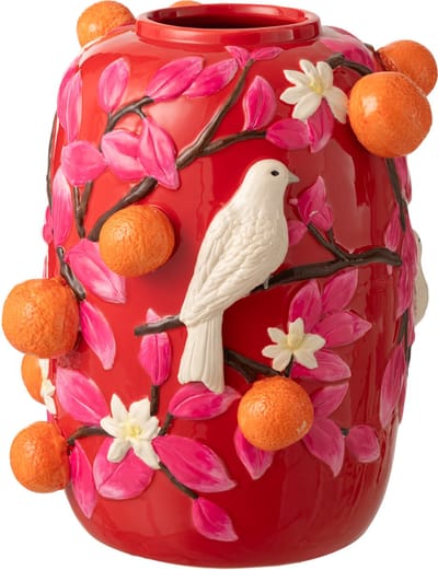 Vaas Vogel Sinaasappels - Keramiek - Roze Oranje - Large - 40,5 cm