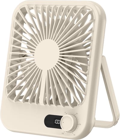 Ventilator - Tafelventilator - Handventilator - Mini ventilator - USB-bureauventilator - 2000 mAh oplaadbaar - ultrastil - 1-100 snelheden - draagbare koelventilator met LED-display - 180° verstelbaar - Voor thuis - kantoor - slaapkamer - Lichtgeel