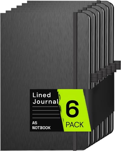 Lijnschrift Notitieboek A5 Hardcover 160 Pagina's - Zwart (6 Stuks)