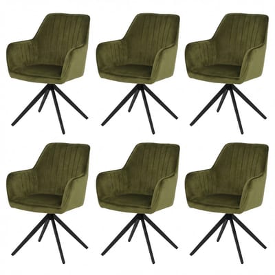 Set van 6 eetkamerstoelen MCW-L79, keukenstoel met draaibare armleuningen en automatische terugvering, fluweel 440 g/m² ~ suède-look, olijfgroen