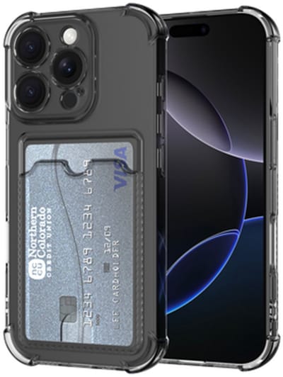 Just in Case hoesje met Pasjeshouder geschikt voor iPhone 16 Pro Hoesje met Pashouder - Flexibel Materiaal - Transparant