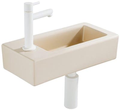 FugaFlow Eccelente Pietra Fonteinset - 37.5x18.5x9cm - keramiek - kraangat links - fonteinkraan wit mat - afvoerplug - verlaagd sifon - Mat Beige