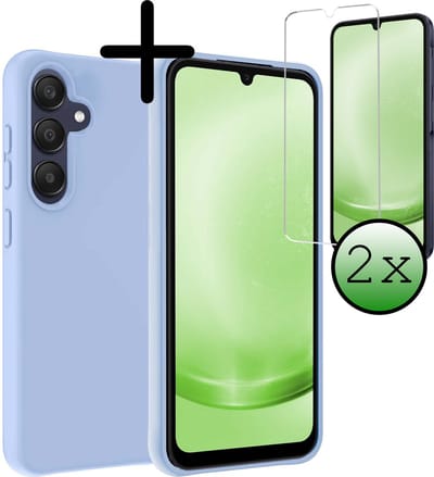 Hoesje Met 2x Screenprotector - Geschikt voor Samsung Galaxy A25 - Sterk & Shockproof - Back Cover - Siliconen Case - Telefoon Hoes - Lichtblauw