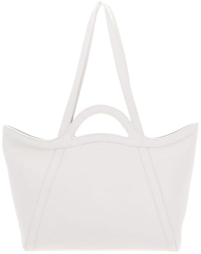 COCCINELLE Leren Schoudertas Shopper Amalia Handbag Grained Leather Blanco Wit