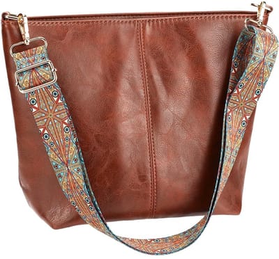 Dailygoods - Veganistisch bruin PU-leer schoudertas voor dames, stijlvolle hobo schoudertas met ritssluiting, verstelbare brede gitaarriem, draagtas, buideltas voor werk, winkelen, reizen, Al