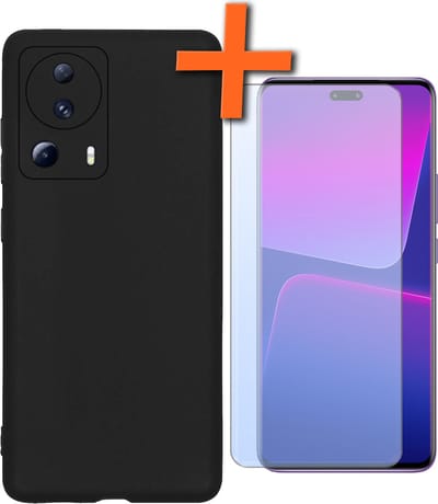 Hoes - Met Screenprotector - Geschikt voor Xiaomi 13 Lite - Sterk & Shockproof - Back Cover - Siliconen Case - Telefoon Hoes - Zwart