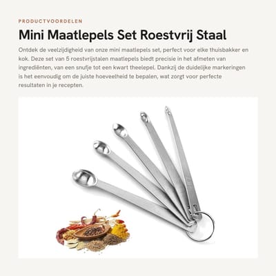 Dailygoods- Maatlepels Set van 5 - Mini Maatlepels - Roestvrij Staal - Nauwkeurige Maatwaarden - Perfect voor Kruidenspecerij - Duurzaam en Makkelijk te Gebruiken - Meetlepels
