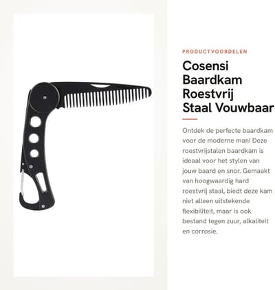 Dailygoods- Baardkam Roestvrij Staal - Opvouwbaar - Antistatisch - Bieropener/Sleutelhanger - Comfortabel - Flexibel