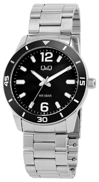 Q&Q-model q85b-005py-Herenhorloge-zwart-zilverkleurig-diameter 42 mm-5 bar waterdicht