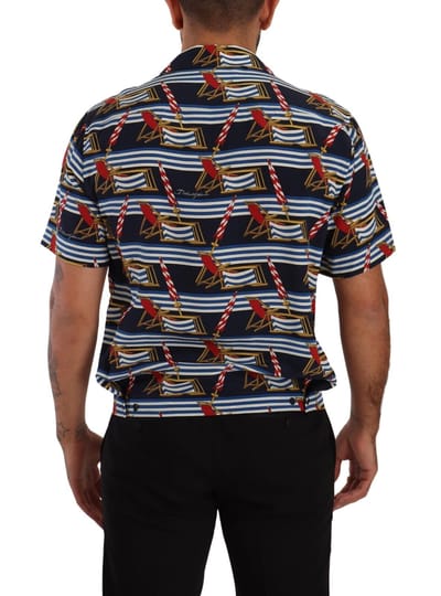 Dolce & Gabbana Heren Multicolor Zijden Strandstoel Korte Mouwen Shirt