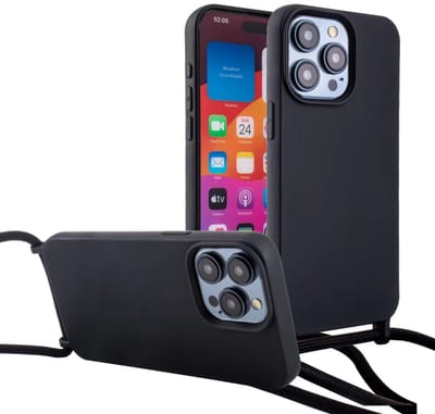 Hoesje met koord - Geschikt voor iPhone 15 Silicone hoesje met koord - Back cover met koord - Cord Case - Zwart