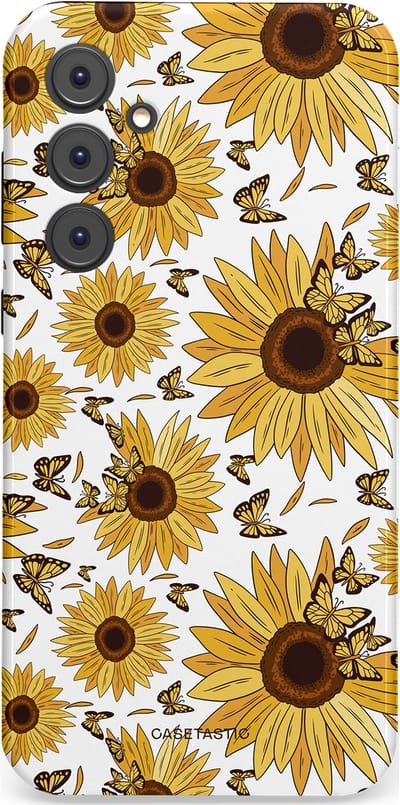 Casetastic Hoesje Geschikt voor Samsung A35 - Stijlvolle Beschermende Duo-layer Case - Zonnebloem Zomer met vlinders