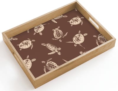 Dienblad hout 40x30 cm - Schootdienblad - Schildpadden - Patroon - Bruin - Beige - Borrelplank rechthoek - Plateau dienbladen