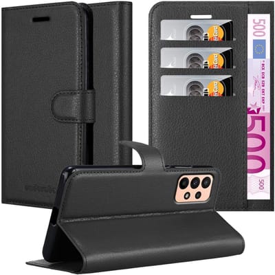 Cadorabo Hoesje geschikt voor Samsung Galaxy A23 4G in PHANTOM ZWART - Beschermhoes met magnetische sluiting, standfunctie en kaartvakje Book Case Cover Etui