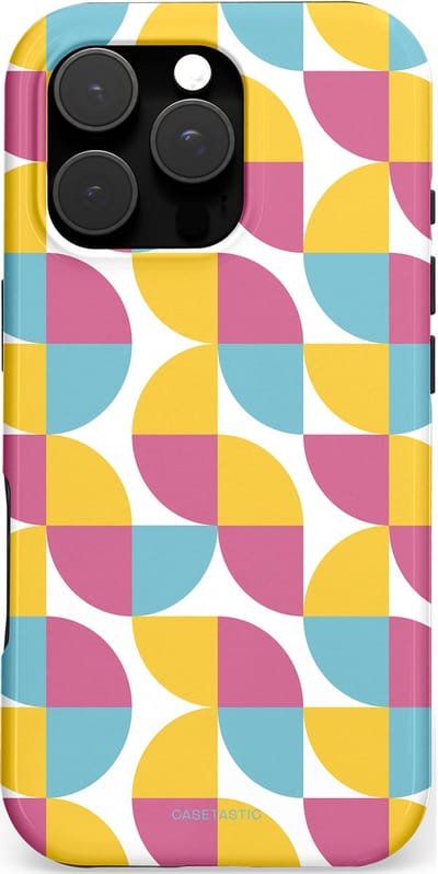 Casetastic hoesje geschikt voor Apple iPhone 16 Pro - MagSafe - Dubbellaagse bescherming - Cirkeldroom - Fashion Case - Goud Roze Lichtblauw Wit