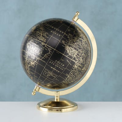 Wereldbol - Globe - 27.50cm - Ø22cm - Goud - Zwart