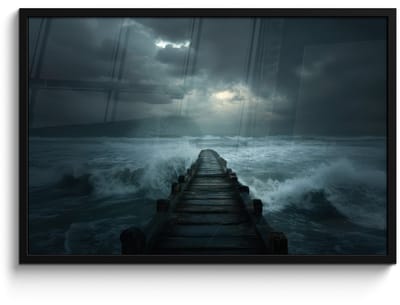 Poster in lijst - Fotolijst 90x60 cm - Posters - Steiger - Storm - Golven - Posterlijst zwart - Decoratie - Wanddecoratie woonkamer - Muurdecoratie slaapkamer