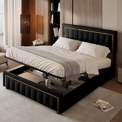 Kistbed - Opbergbed - Ruimte Besparen - Gestoffeerd Hoofdeinde - 140 x 200 cm - Zwart