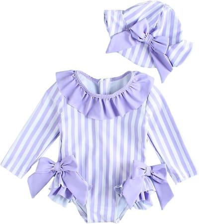 Zomerse Baby Meisjes Badpak met Lange Mouwen en Zonnehoed - UV Bescherming, Comfortabel en Stijlvol Zwemkleding