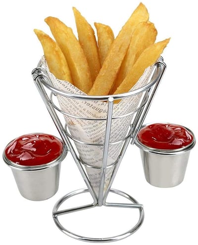 Mand Franse Fry Chips Kegel, Franse Fry Metalen Draad Mand met Saus Dippers (dubbel)