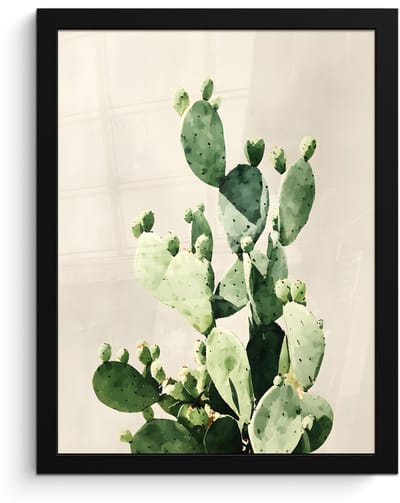 Poster in lijst - Fotolijst 30x40 cm - Posters - Cactus - Groen - Minimalistisch - Posterlijst zwart - Decoratie - Wanddecoratie woonkamer - Muurdecoratie slaapkamer