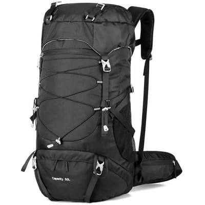 50L waterdichte wandelrugzak, reis- en kampeerrugzak, bergbeklimmen, buitensport, dagrugzak, tas zwart