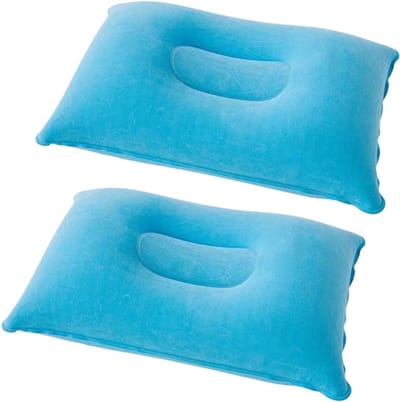 Set van 2 Opblaasbare Reiskussens 34 x 22 cm Lichtgewicht Campingkussen en Neksteun voor Vakantie en Strandgebruik