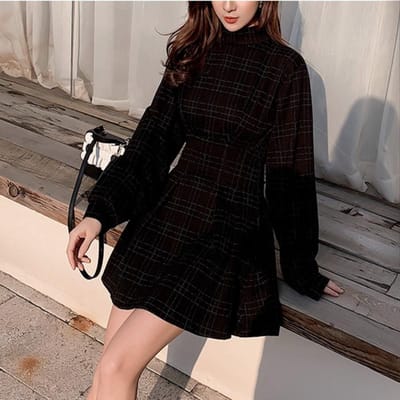 Gothic Vintage Zwarte Mini-jurk Esthetische Elegante Kruishanger Hoge Taille Jurk Streetwear Feestjurken Met Lange Mouwen S