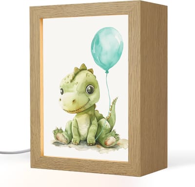 Nachtlampje 15x20 cm - Kinder lampje - Draak - Baby dier - Blauwe ballon - Tafellamp kinderkamer - Slaapkamer lamp - Bedlamp kinderen - Kinderlampje stopcontact - Wandlamp babykamer - Nachtlampjes