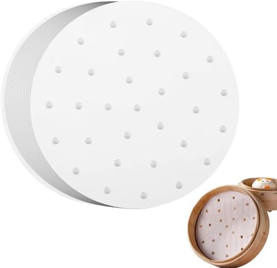 Dailygoods- Dim Sum-Papier 100 Stuks - Antiaanbaklaag - Hittebestendig tot 230 °C - Geperforeerd - Voor Airfryer/Stoompan - Diameter 20 cm - Bakpapier